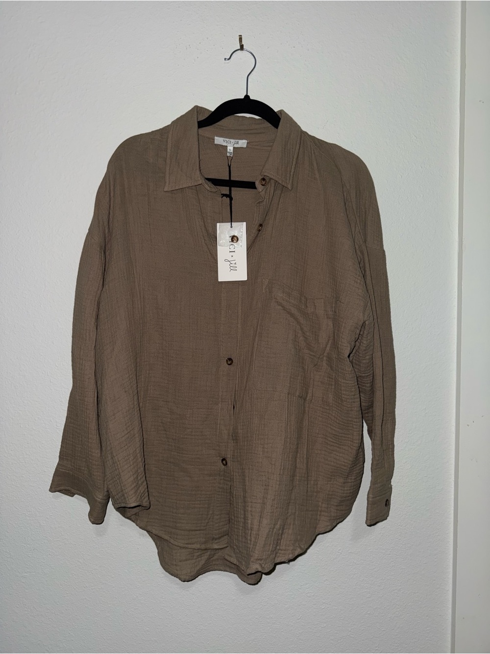 Vici Taupe Lightweight Button-Front Shirt Jacket